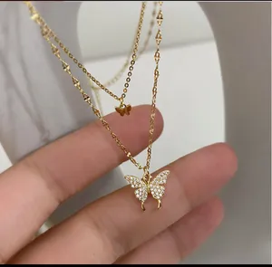Gold Plated Butterfly Necklace thumbnail 1
