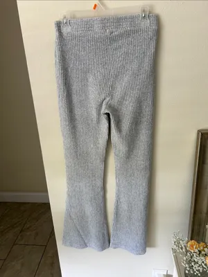Aerie groove on velour light grey high rise pull on flare lounge pants M thumbnail 4