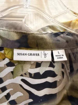 Susan Graver Floral & Zebra Print Sheer Button-Down Shirt Size L thumbnail 5