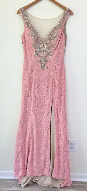 Alyce Paris Lace Beaded Sleeveless Mermaid Formal Gown Dress in Pink size 6 thumbnail 1