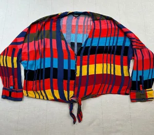 Express | Tie-Front Button Down Blouse Colorful | Women's Medium thumbnail 1