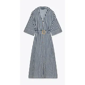 NWT Zara Blue White Striped Belted Dress Sz. XS thumbnail 2
