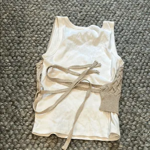Zara Double Layered White Creme Knit Tie Blouse Size Medium thumbnail 5