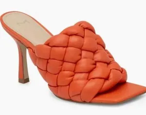 Marc Fisher LTD Dakina Orange Leather Woven Square Toe‎ Heel Mules Size 5.5 thumbnail 1