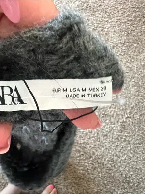 Zara Charcoal Gray Fuzzy Knit poncho thumbnail 3
