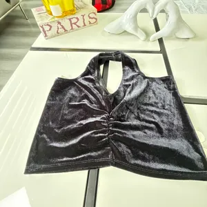 Bozzolo Black Velvet Square Neck Crop Tank Top - Size Large thumbnail 10