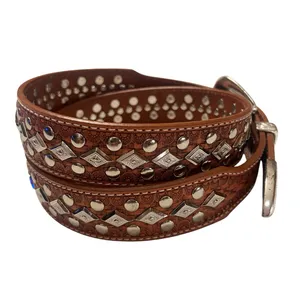 Concho Cowgirl Leather Belt with Silver Studded Hardware thumbnail 6