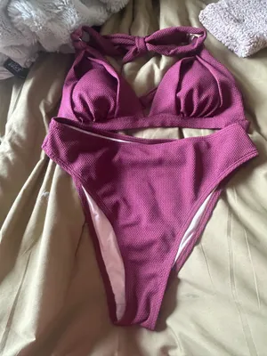 NWOT women’s cupshe wine textured two piece swimsuit size m thumbnail 2