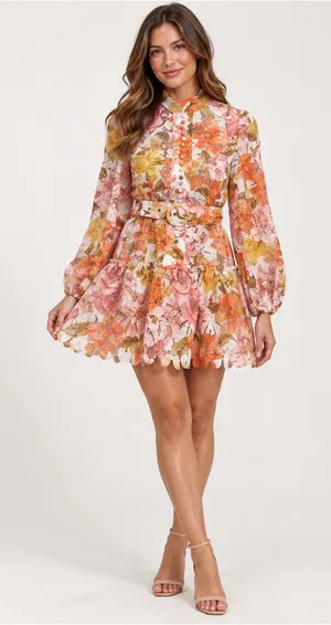 L’ATISTE Floral Lace Belted Mini Dress M Romantic Cottagecore thumbnail 1