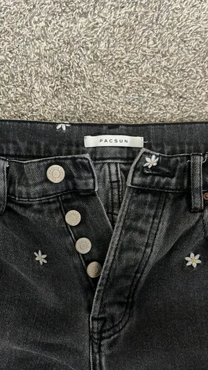 high rise straight flowered black jeans thumbnail 3