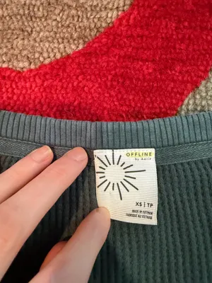 Offline by Aerie Wow! Waffle Knit Relaxed Fit Long Sleeve Top Dark Green Size XS thumbnail 2
