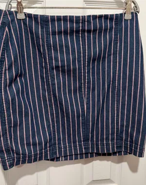 Alter’d State Navy Pink Pinstripe Mini Skirt Women’s Large Preppy Cottagecore thumbnail 1