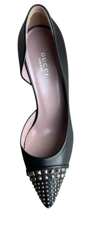 Gucci - Black Leather Studded Pointed Toe Stiletto Pump EU 38 LEFT Shoe Only thumbnail 1