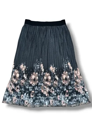 Metrowear Pleated Floral Boarder Sheer Midi‎ Skirt Steel Blue Peach Large thumbnail 12