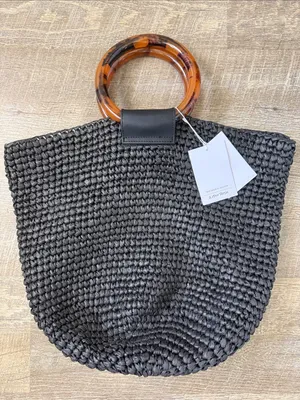 NWT & Other Stories Black Woven Tote Bag with Tortoiseshell Handle thumbnail 1