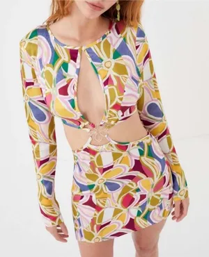 NWT For Love & Lemons Thora Long Sleeve‎ Cut Out Mini Dress Sz Small $278 thumbnail 1