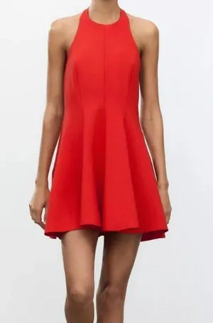 Zara Short Halter Godet Dress Size S Red 3067/350/600 thumbnail 1