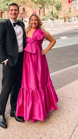 Anthropologie Atsu Sally Bow Maxi Dress Gown in Pink thumbnail 1