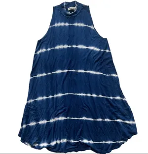 Vintage Ginger G Women’s Dress M Tie Dye Knee Length Mock Neck Summer Blue thumbnail 1
