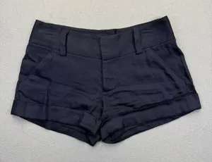 Alice + Olivia Navy Blue Linen Blend Cuffed Mini Shorts Size 0 C000184541‎ thumbnail 1
