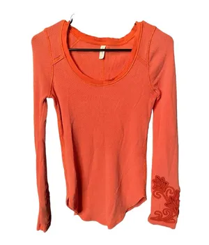 Free People Orange Long sleeves Sweater Top thumbnail 1