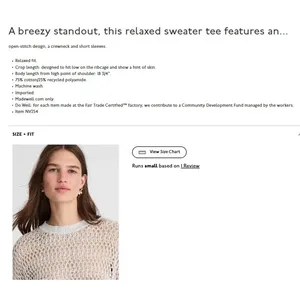 Madewell Sweater Womens XL‎ White Relaxed Open Stitch Sweater Tee Cropped NV254 thumbnail 3