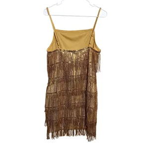 NWT Madam Uniq Womens Gold Sequin Tassel Mini Dress Fringe Party Gown Medium thumbnail 5