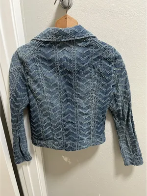 Free People Women's Blue Chevron Moto Biker Jacket Sz S thumbnail 3