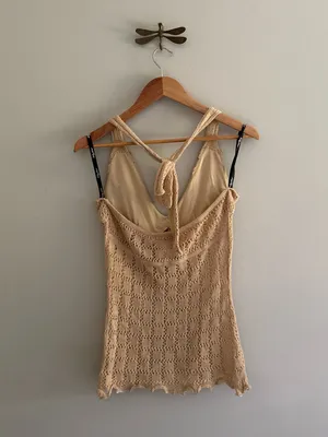 Y2K Baby Phat Vintage Crochet Knit Beaded Halter Top Women’s Large thumbnail 7