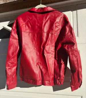 Red Leather Bomber Jacket Size M thumbnail 3