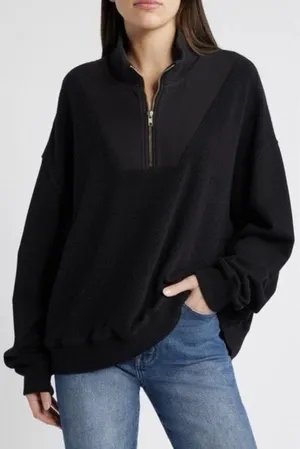 The Great The Slouch Trail Half Zip Pullover Sweatshirt in Black |Sz 1 (S) thumbnail 1