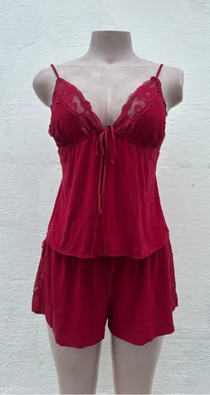 Victoria's Secret Red Lace-Trim Camisole & Short Sleep Set thumbnail 1