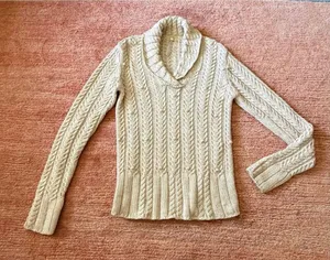 Leo & Nicole Women’s Cable Knit Cotton Sweater Shawl Collar Beige L thumbnail 1