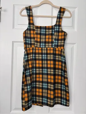 Urban Outfitters Women's Dress Sleeveless Button Down Denim Brown Plaid Size 6 thumbnail 5
