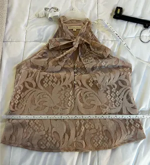 Francesca’s blush pink lace bow blouse thumbnail 1