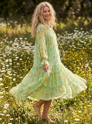 Free People Feeling Groovy Maxi Dress Size XS 70s Chartreuse Floral Bohemian thumbnail 1
