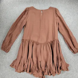 Bluivy Swing Dress Youth Medium Brown Ruffle Trim Fit & Flare Mini Lined Flowy thumbnail 6