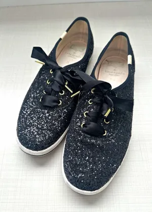 Keds x kate spade new york Black Glitter Ribbon Lace-Up Low Top Sneaker 7.5 thumbnail 1