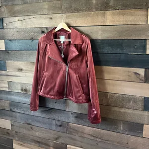 LC Lauren Conrad Velvet Moto Jacket Zip Front in Rose – Size L thumbnail 4