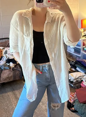 Kona Sol Waffle White Button Up thumbnail 1