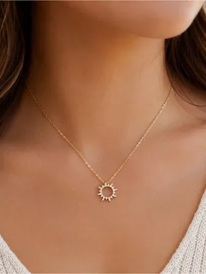 Secret Box New York 14K Gold Dipped CZ Sunburst Pendant Necklace NWT thumbnail 1