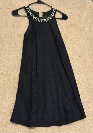 Altar'd State Black Lace Mini Dress with Beaded Collar thumbnail 1