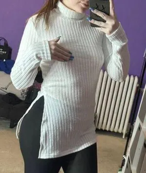 Beige turtleneck long sleeve sweater top with side slits (Size S) thumbnail 1