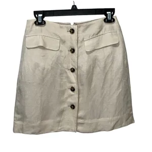 J.Crew Button Front Linen Cupro Blend Skirt Size 2 Womens Tan Lined Fall Wear thumbnail 2