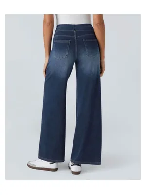 Halara XS Petite Athleisure Wide-Leg Denim Pants With Elastic Waistband Stretchy thumbnail 2