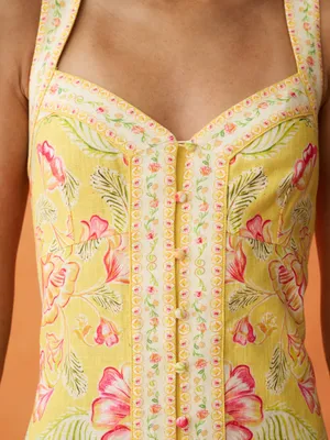 NWT Few Moda Delores Dress size 4 linen ANAYA yellow floral mini sunlit blooms thumbnail 2