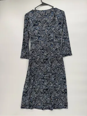White House Black Market Navy & White Printed 3/4 Sleeve Wrap Midi Dress thumbnail 6