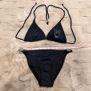 Vintage Y2K 2000s Bedazzled Bling Throwback Playboy Logo Rhinestone Bikini thumbnail 2