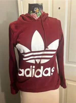 Adidas Originals Women’s Trefoil Hoodie Burgundy Maroon XS Extra Small thumbnail 1