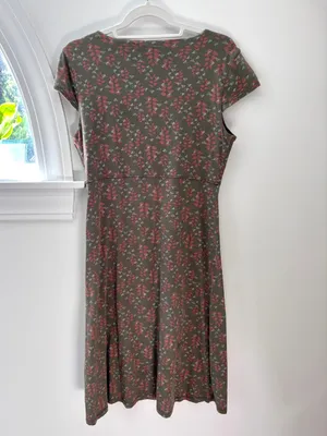 Toad & Co Rosemarie Dress Organic Cotton Olive Green Leaf Print Womens M thumbnail 12